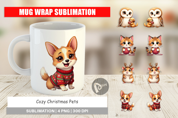 Cozy Christmas Pets Mug Wrap