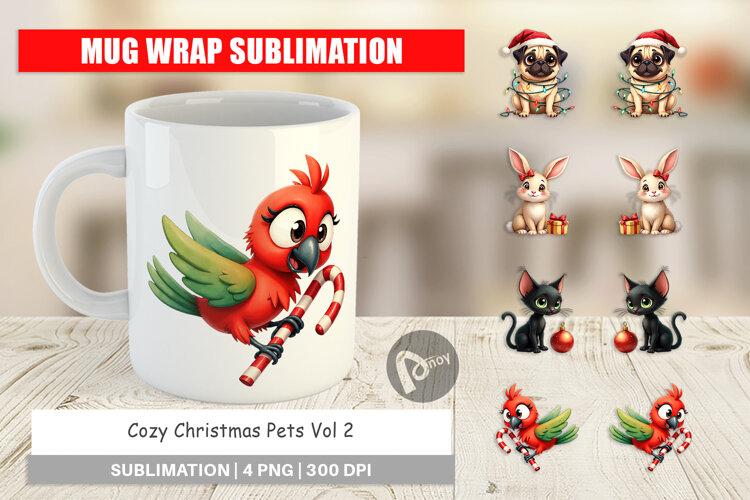 Cozy Christmas Pets Mug Wrap example image 1