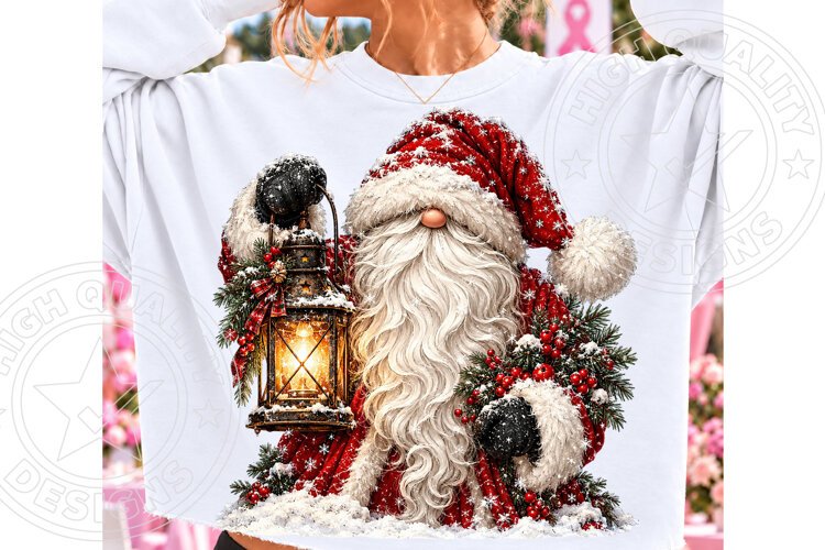 Cozy Christmas Santa Gnome PNG | Rustic Lantern Holiday Subl example image 1