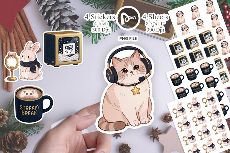 Cozy Christmas Stream Room Pets Sticker example image 1