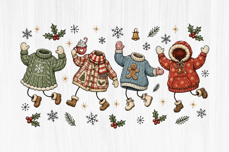 Cozy Christmas Sweater Friends Clipart PNG