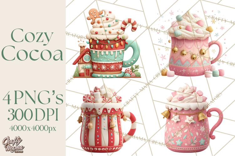Hot Cocoa Mugs Clipart PNG Graphics, Cozy Christmas Png