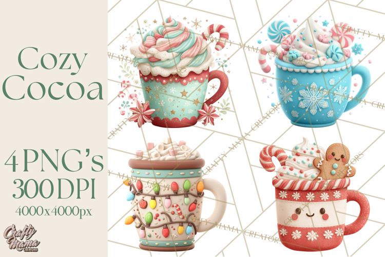 Hot Cocoa Mugs Clipart PNG Graphics, Cozy Christmas Png