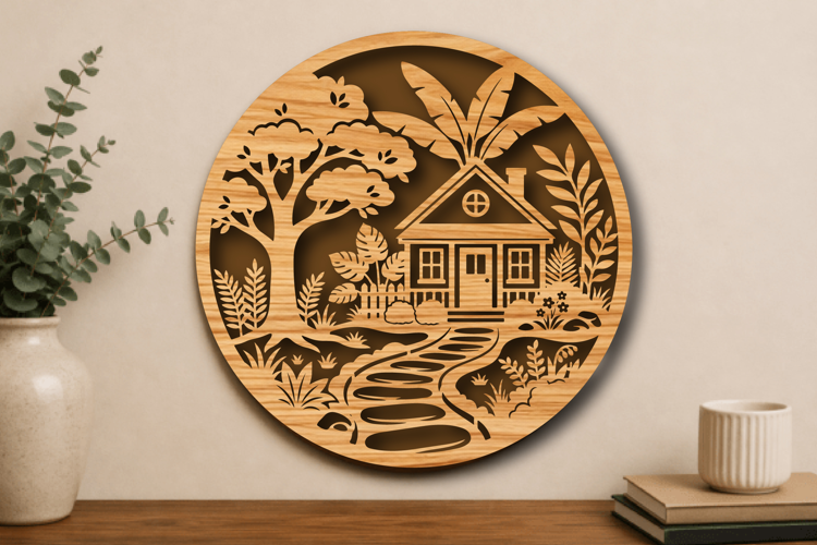 Cozy Cottage Forest Round Laser Cut SVG
