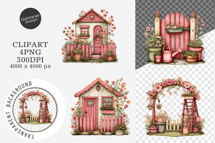 Cozy Cottage Garden Clipart, Cottage Garden PNG