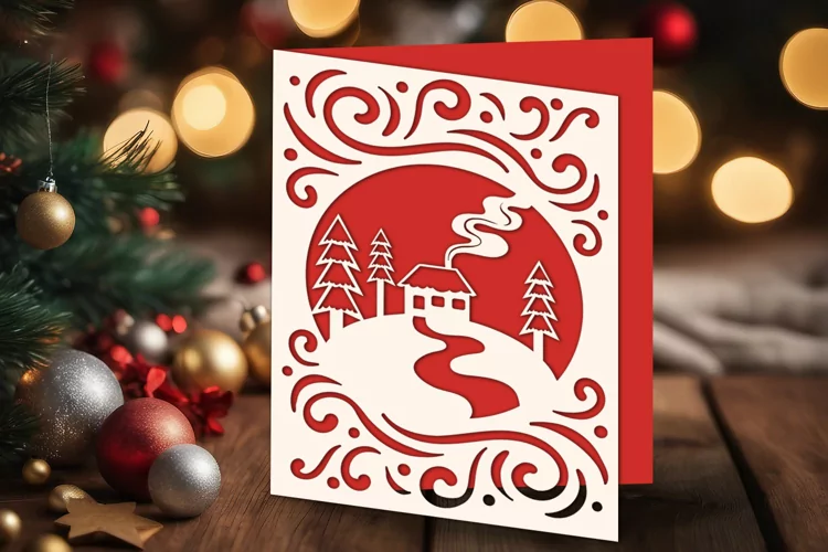 Cozy Cottage Tree Christmas SVG Card