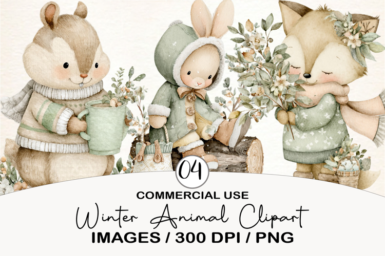 Cozy Cottagecore Winter Animal Clipart