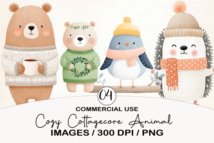 Cozy Cottagecore Winter Animal Clipart
