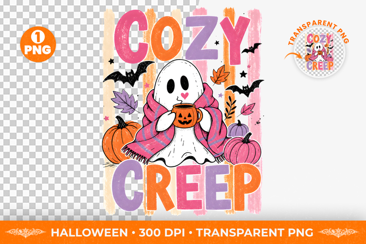Cozy Creep Ghost Brushstroke Halloween T-Shirt Design PNG