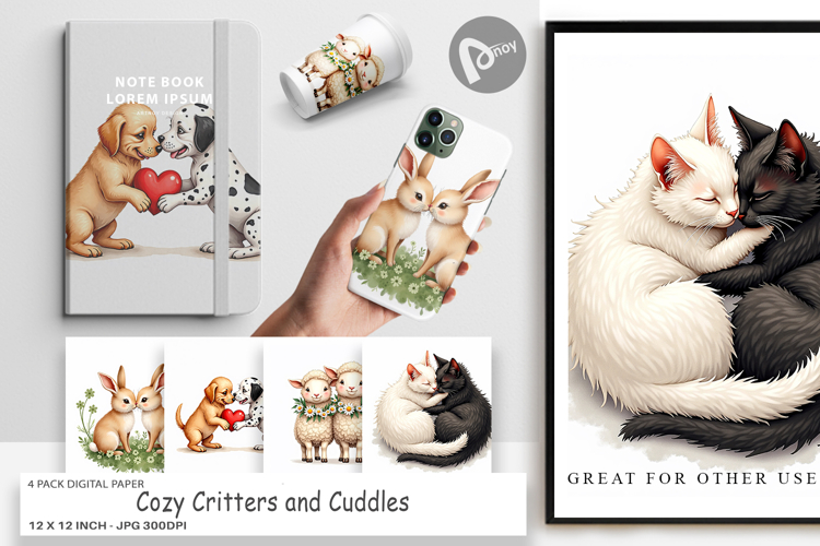 Cozy Critters   Cuddles Digital Paper