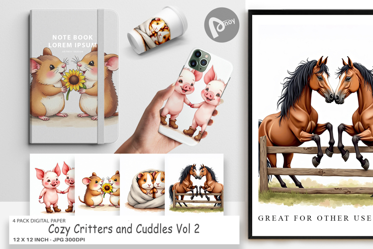 Cozy Critters   Cuddles Digital Paper