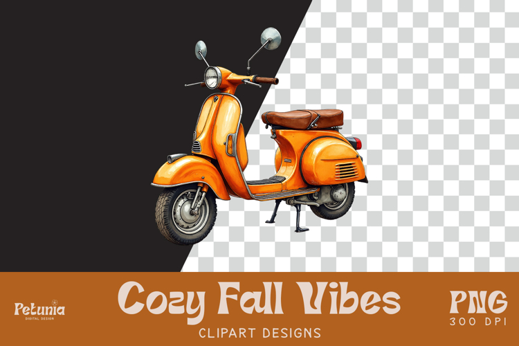 Vintage Scooter Clipart | Watercolor Autumn PNG