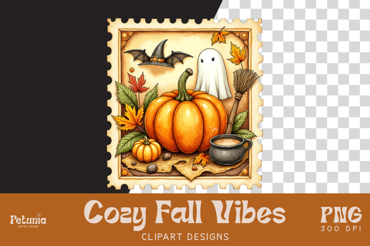 Fall Stamp Clipart | Watercolor Autumn PNG