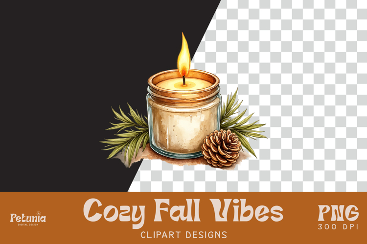 Fall Pine Candle Clipart | Watercolor Autumn PNG