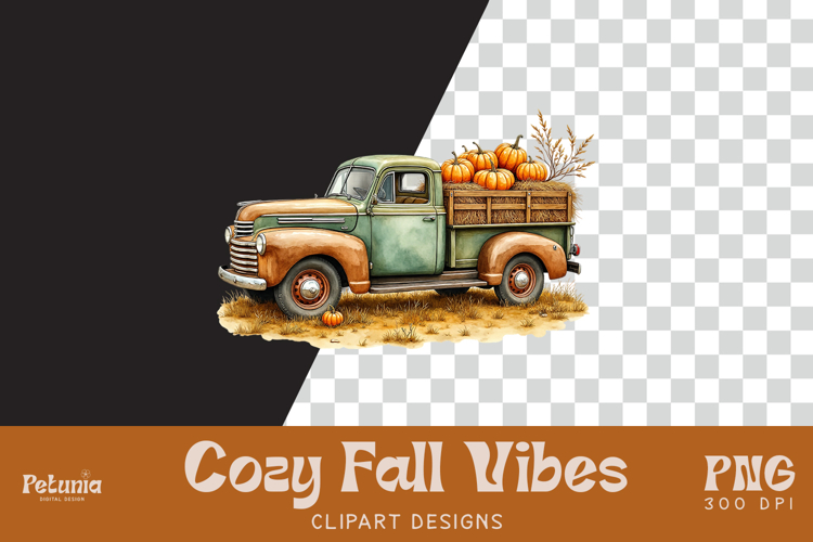 Vintage Truck Clipart | Watercolor Autumn PNG