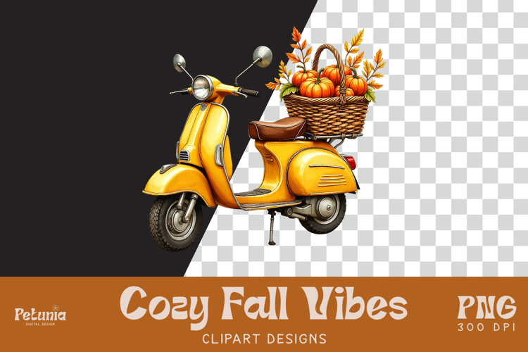 Vintage Scooter Clipart | Watercolor Autumn PNG