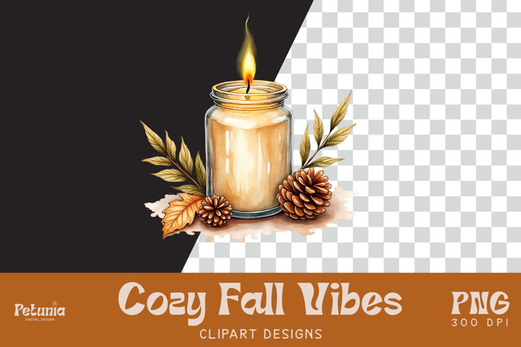Fall Pine Candle Clipart | Watercolor Autumn PNG