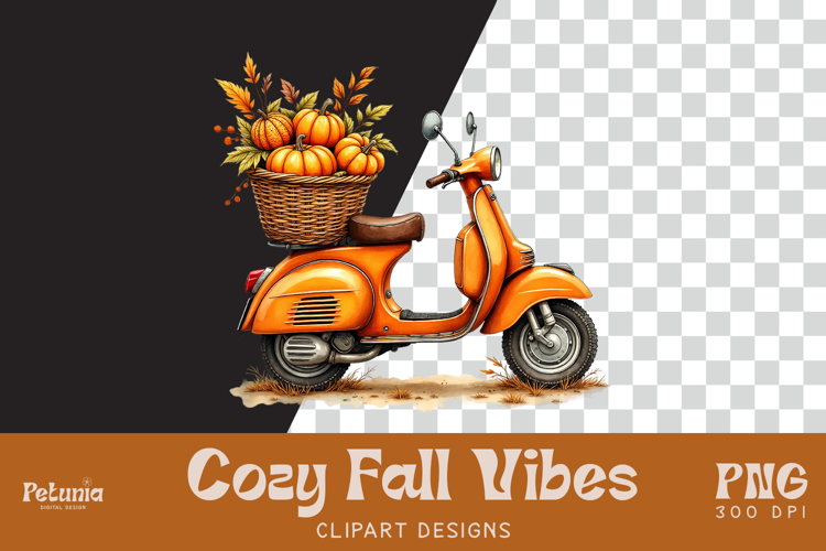 Vintage Scooter Clipart | Watercolor Autumn PNG