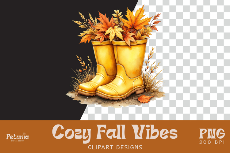 Fall Rain Boots Clipart | Watercolor Autumn PNG