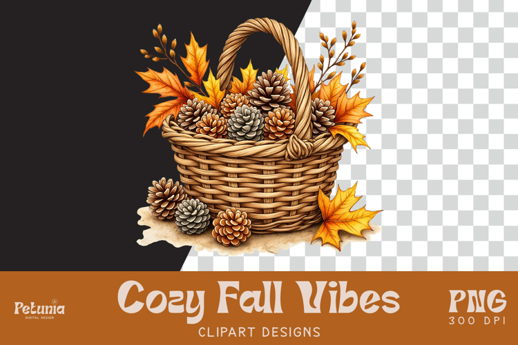 Fall Harvest Basket Clipart | Watercolor Autumn PNG