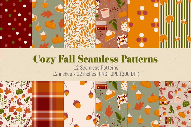 Cozy Fall Seamless Pattern Collection: Whimsical Autumn Desi