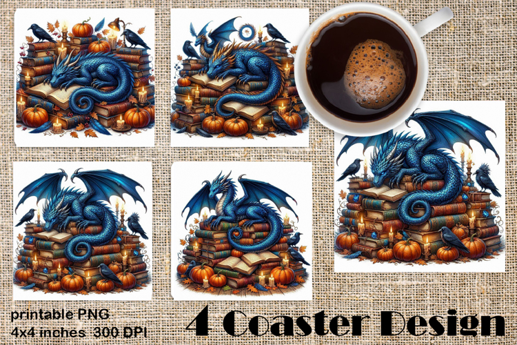 Fantasy Dragon Book Coasters | Cozy Fall Dragon Sublimation