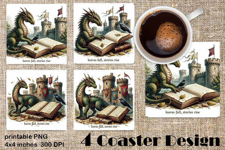Fantasy Dragon Book Coasters | Cozy Fall Dragon Sublimation
