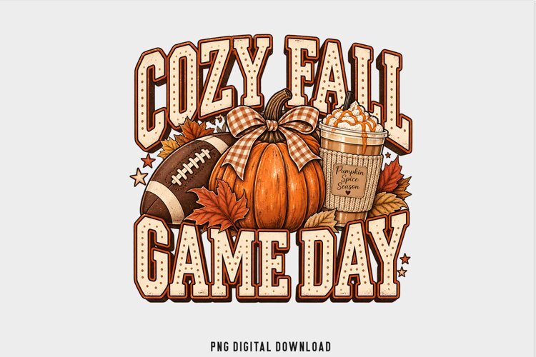 Cozy Fall Game Day PNG, Football Pumpkin Autumn Sublimation example image 1