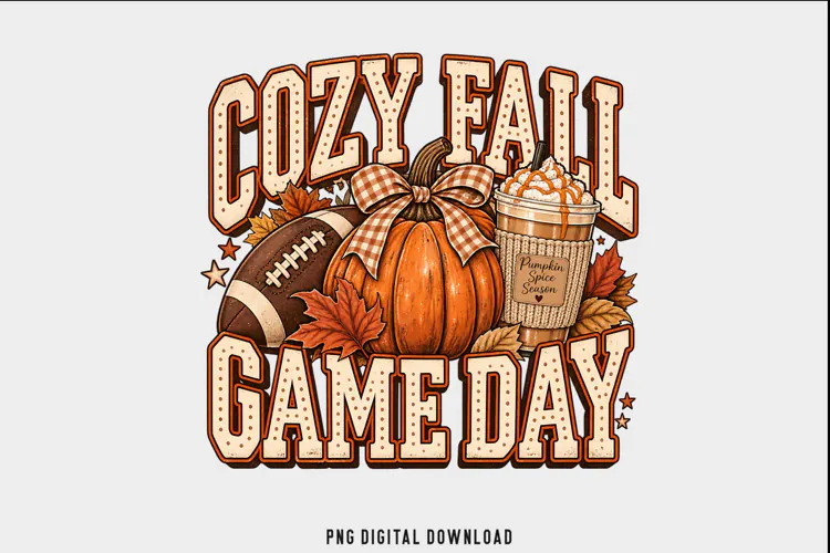 Cozy Fall Game Day PNG, Football Pumpkin Autumn Sublimation