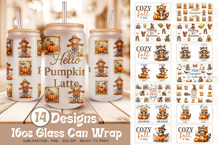 Fall Glass Can Wrap | Sublimation 16oz Glass Can PNG