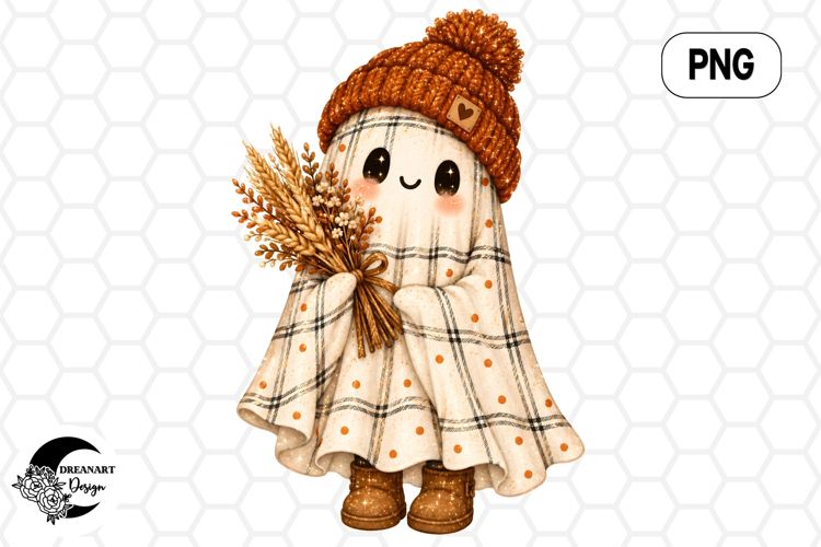 Cozy Fall Plaid Ghost PNG