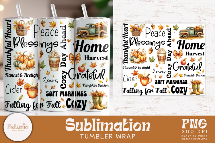 Fall Tumbler Wrap PNG | Fall Sublimation PNG