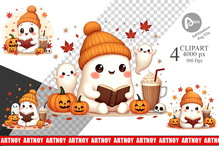 Cozy Reading Ghost Clipart