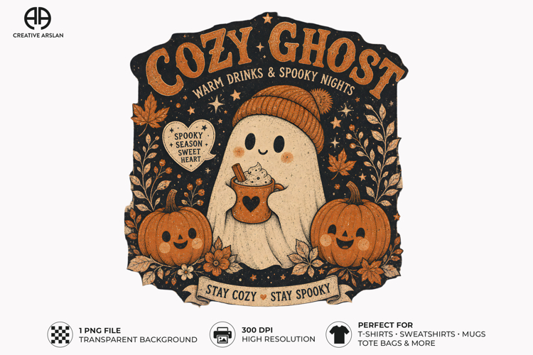 Cozy Ghost Halloween Fall PNG T-Shirt Design