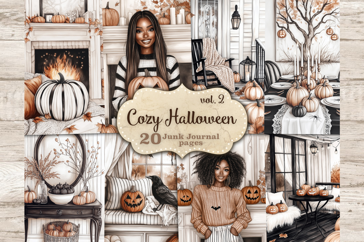 Cozy Halloween Junk Journal Kit | African American Girl Page