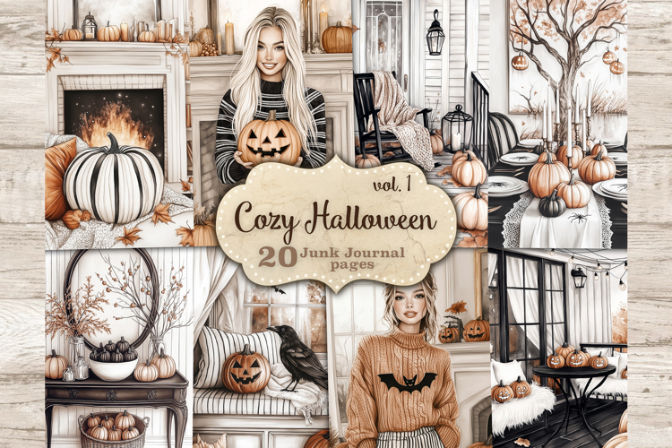 Cozy Halloween Junk Journal Kit | Witch Digital Paper