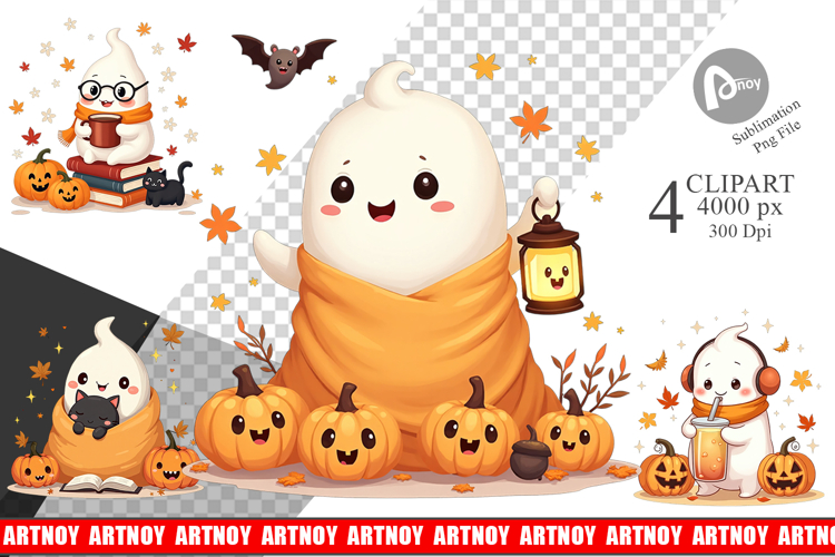 Kawaii Cozy Ghost Clipart