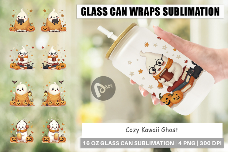 Kawaii Cozy Ghost Glass Can