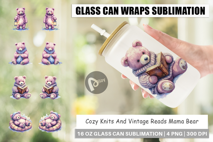 Knits & Reads Mama Bear Glass Can
