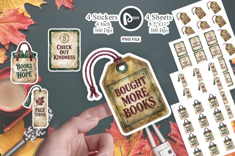 Cozy Library Week Book Cart Art Sticker example image 1