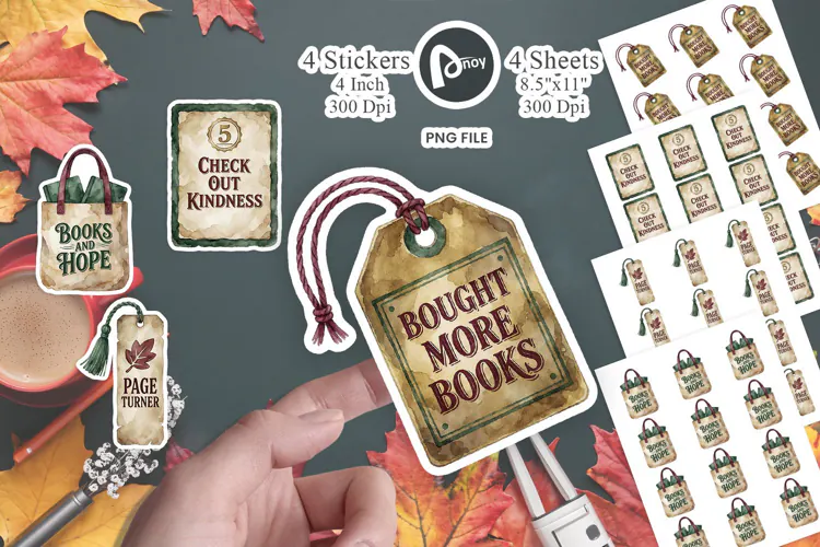 Cozy Library Week Book Cart Art Sticker