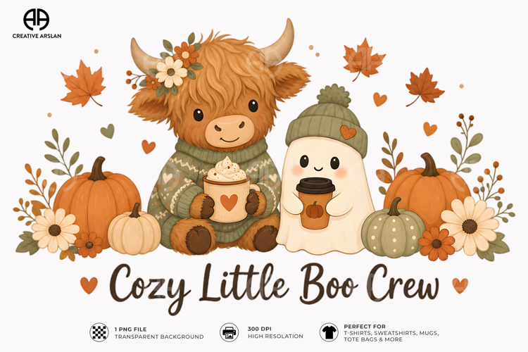 Cozy Little Boo Cow PNG Highland Cow Halloween TShirt Design
