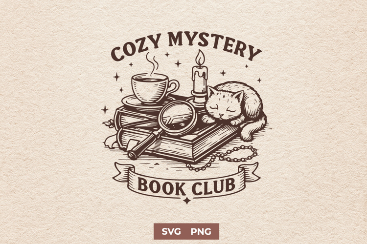 Cozy Mystery Book Club SVG - Funny Cat and Books PNG Design