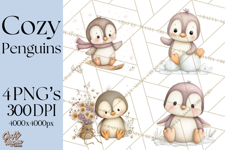 Neutral Winter Penguin Clipart PNG Hygge Animals