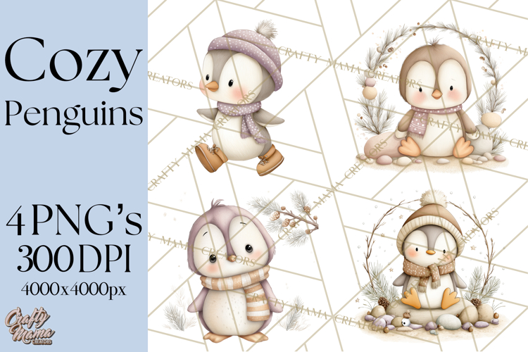 Neutral Winter Penguin Clipart PNG Hygge Animals