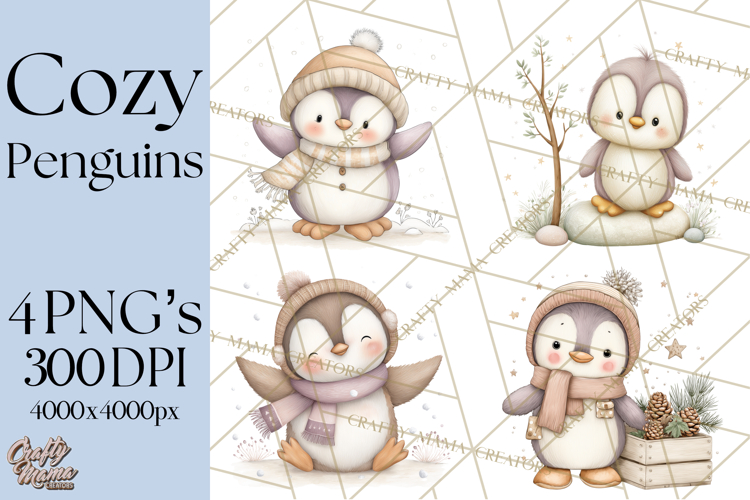 Neutral Winter Penguin Clipart PNG Hygge Animals