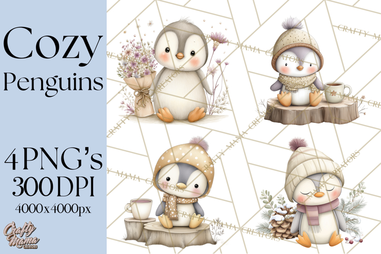 Neutral Winter Penguin Clipart PNG Hygge Animals