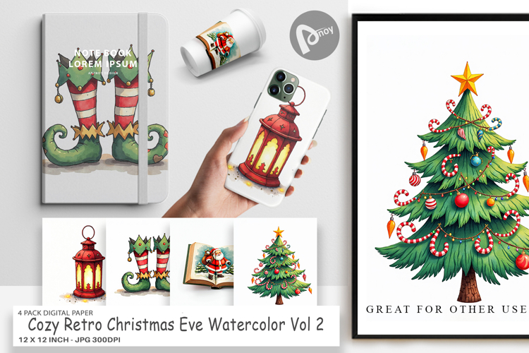 Retro Christmas Eve Digital Paper