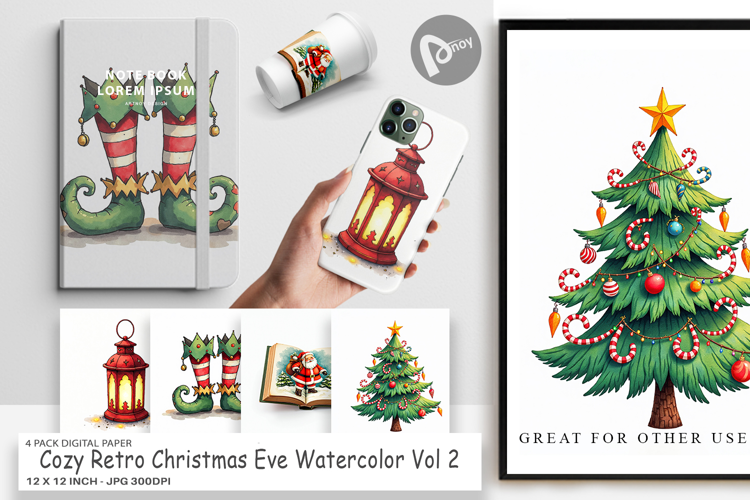 Retro Christmas Eve Digital Paper