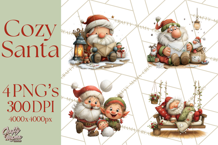 Santa Claus Christmas Clipart PNG, Cozy Watercolor